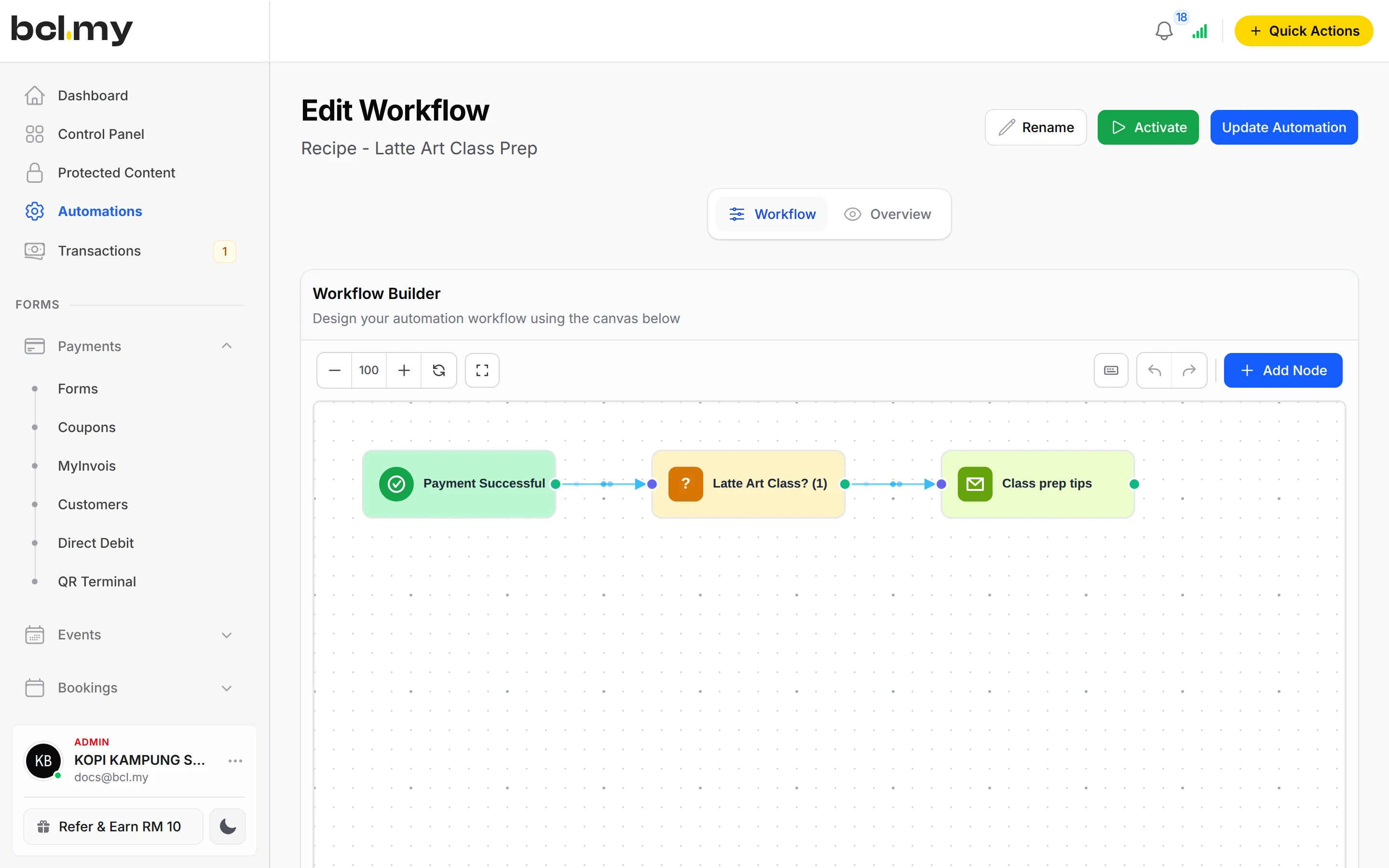 Workflow Builder: Payment Successful, then the next steps