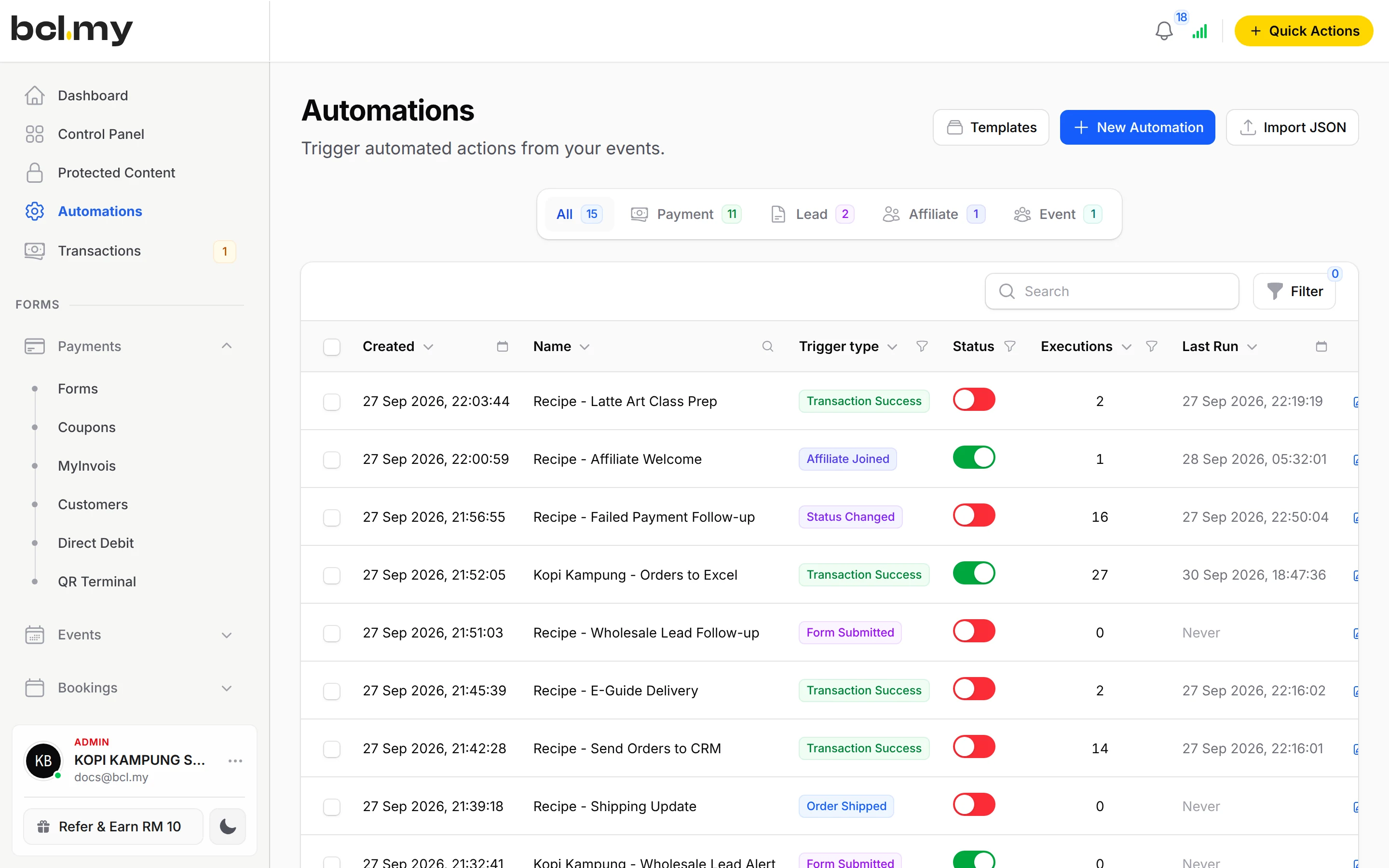 Automations with triggers and runs