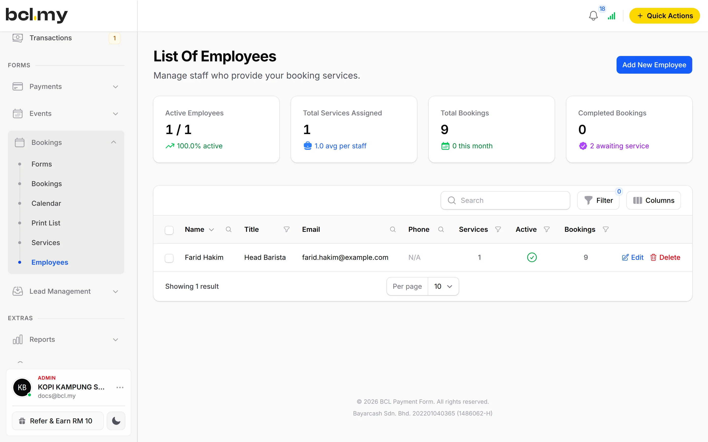 Employees who provide your booking services