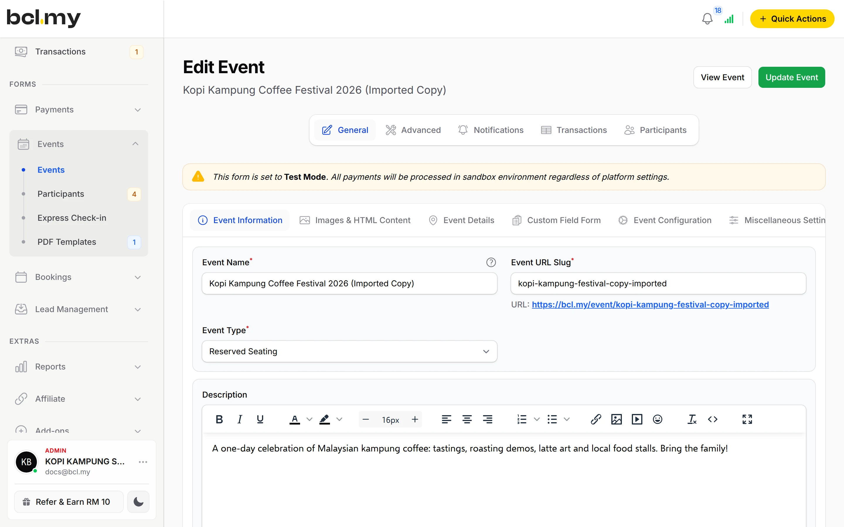 Edit Event with Reserved Seating