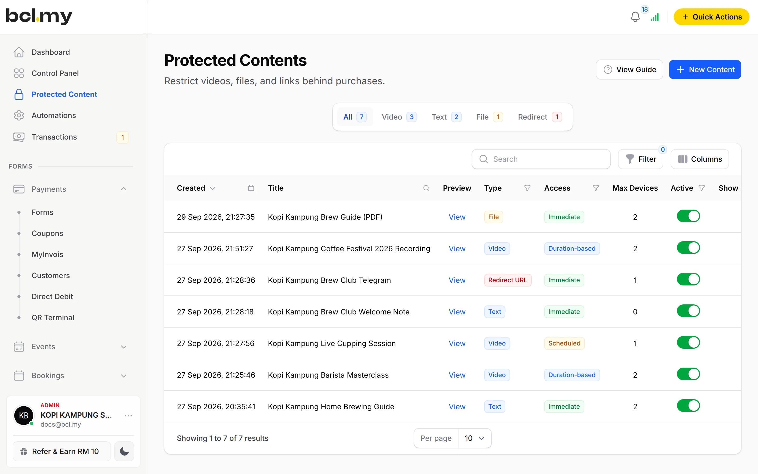 Protected Content: files, videos, text and links