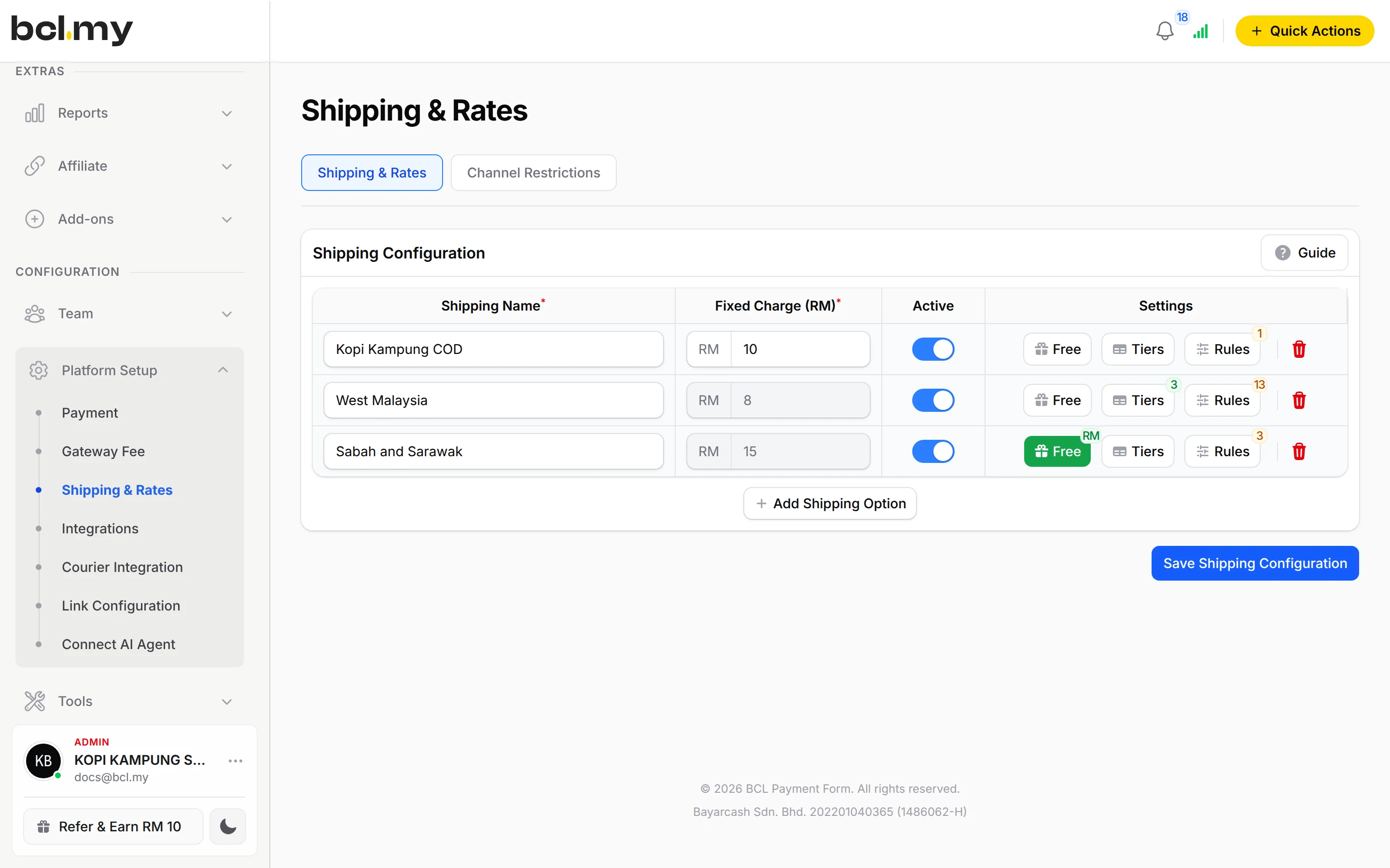 Shipping & Rates with Sabah and Sarawak rates