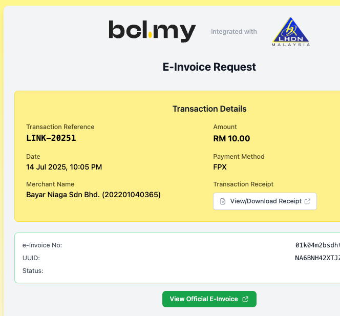 E-invoice submitted to LHDN MyInvois