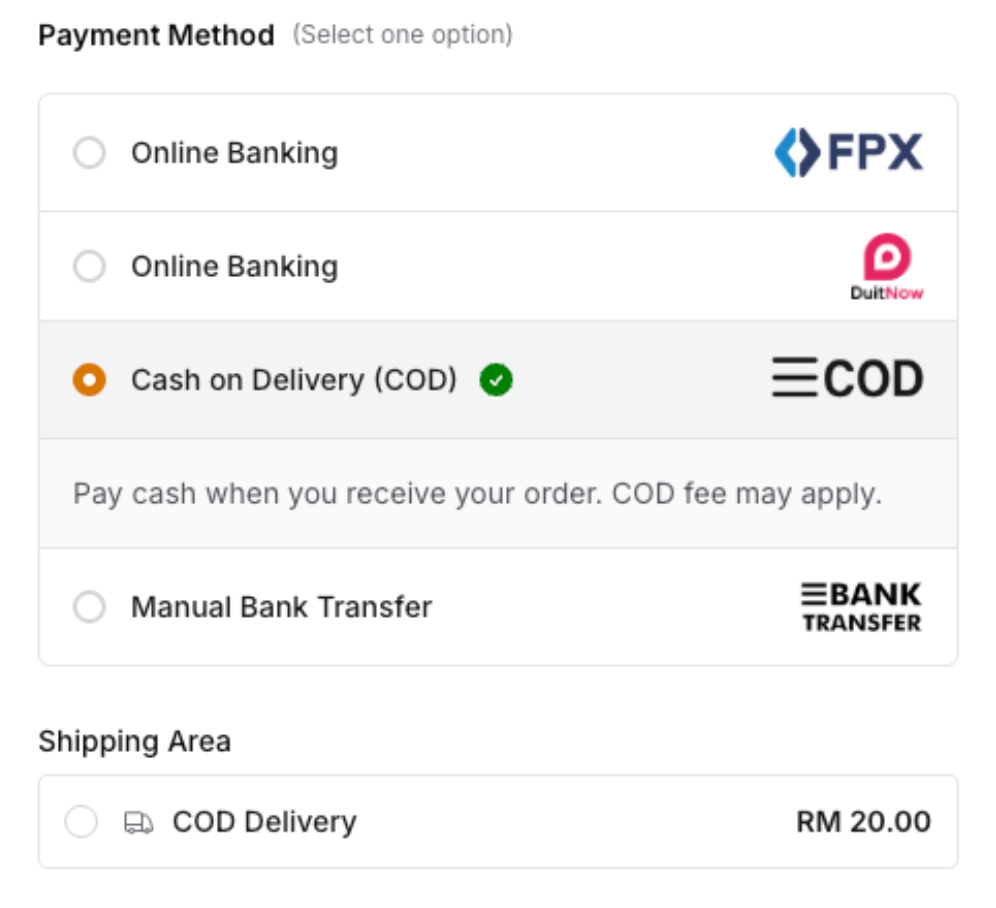Cash on Delivery at checkout